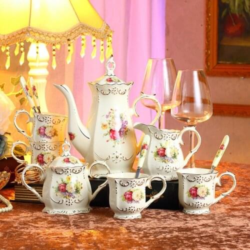 Wourmth High-end Ivory Porcelain Coffeeware Creativity Afternoon Tea Coffee Pot & Cups Sugar Bowl Set Wedding Housewarming Gift