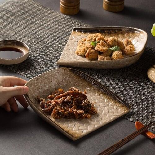 Japanese ceramic snack plate household spade-shaped kiln retro tableware hotel special-shaped clubhouse dinner plates 8-inches