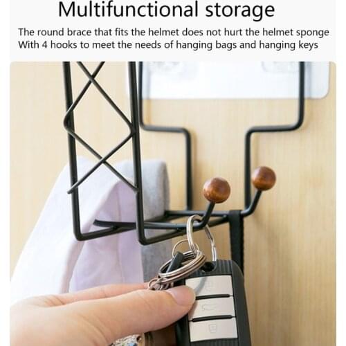 Iron Motorcycle Helmet Stand Holder with Back Adhesive Wall Mounted Hook Hanger Hat Cap Coat Keys Rack