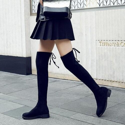 BLWBYL 2021 Women Winter Boots Fashion All Match Elastic Fabric Over The Knee High Shoes Square Mid Heel Women Boots Size 35-41