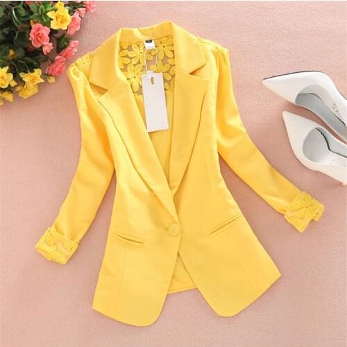 2020 New Womens Blazers Notched Collar Business Suits Female Work Office Ladies Lece Hook Flower Casual Blazer Outerwear