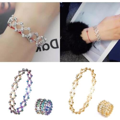 2 In 1 Magic Retractable Ring Bracelet Creative Stretchable Twist Folding Ring Crystal Rhinestone Bracelets Women Jewelry Gift