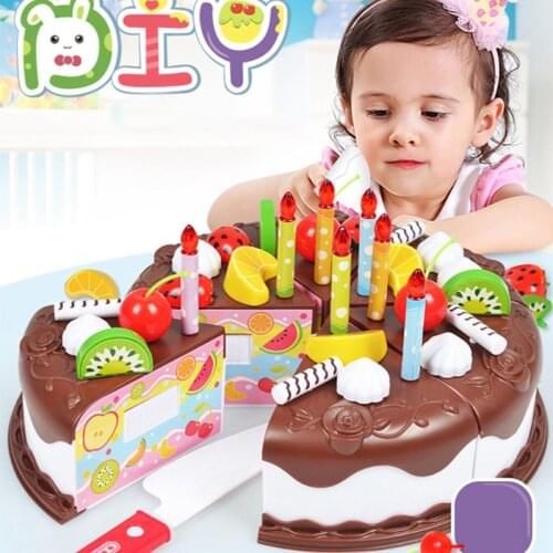 37Pcs/Set Cake Food DIY Kitchen Toys Pretend Play Fruit Cutting Birthday Toys For Boys Girls Plastic Educational Baby Kids Gift