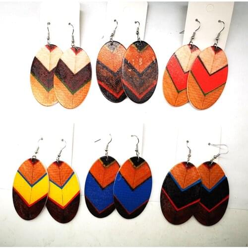 Free Shipping! Oval Printing wooden earrings