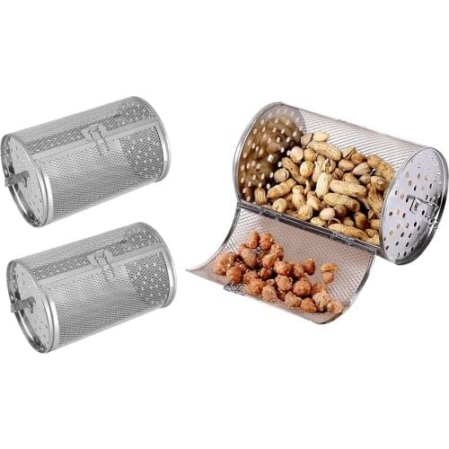 Blesiya 2pcs Stainless Steel Rotisserie Grill Roaster Drum Oven Basket Baking