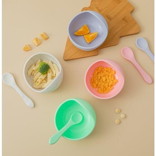 Baby feeding bowl spoon suction cup bowl non-slip waterproof feeding set healthy pure silicone spoon 10 colors