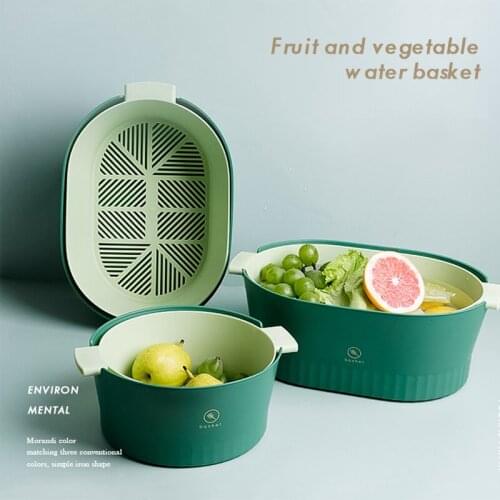 Double layer vegetable basin drain basket kitchen wash fruit plate living room multi function household dish washing basket