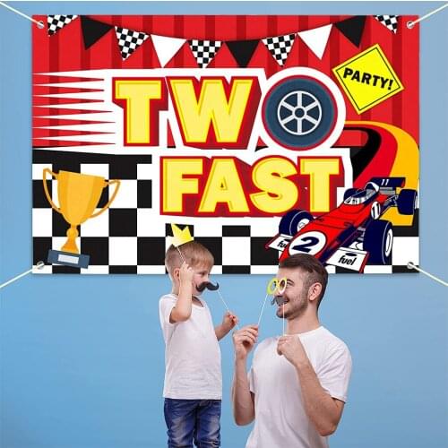 Two Fast Backdrop Banner Background 2nd Race Car Birthday Decorations Party Supplies 2nd Birthday Party Backdrop Decoration Boys