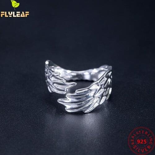 925 Sterling Silver Angel Wings Open Rings For Women Original Design Female Vintage Jewelry