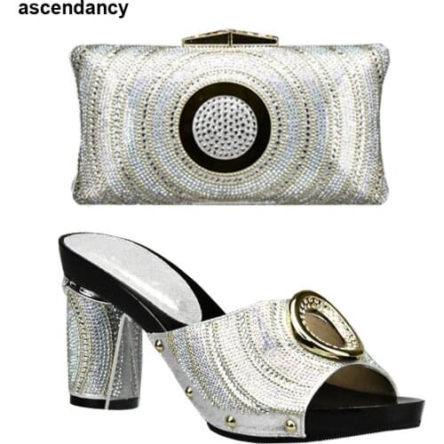 Sliver Color African Matching Shoes and Bags Italian In Women African Shoes and Matching Bags Italian Bag and Shoes Set Italy