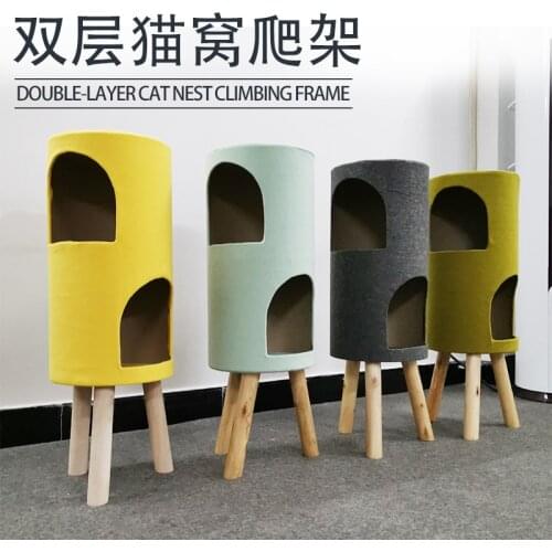 Cat Bed Room Cat Rack Bucket Solid Wood Pet Cotton Nest Cat Cage Sisal Hemp Double Room Cat Parcel Post Cat Nest Round Climbing