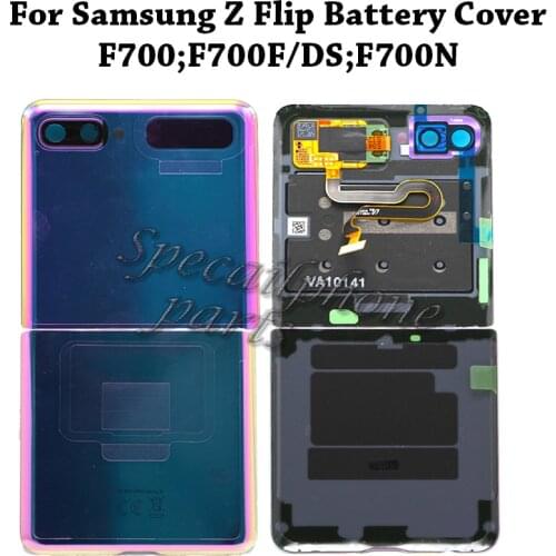 Battery Cover For Samsung Z Flip F7000 Housing Battery Back Cover Glass with fingerprint cable