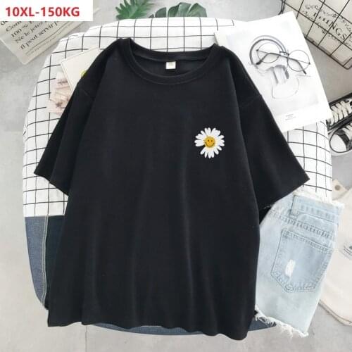 Summer plus size 10XL flower t-shirts women short sleeve cotton tees oversize 8XL blue black loose home tees 54 58 100KG 150KG