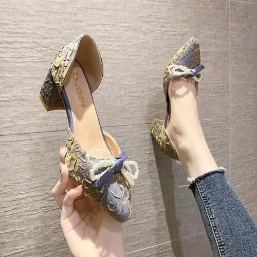 Summer Womens Shoes Sandals Ladies Slip On Branded Pumps 2021 Shallow Mouth Gold Heels All-Match Pointed Wedge African Slip-On