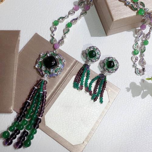 Fashion Gorgeous Luxury Green Violet Tassel Beads Sweater Chain Flower Women Banquet Wedding Popular Brand Jewelry Star Online