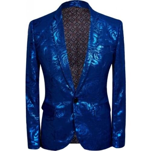 Sapphire blue Floral Gilding Suit Jacket Men 2019 Stage Party Weeding Tuxedo Blazer Men Terno Masculino