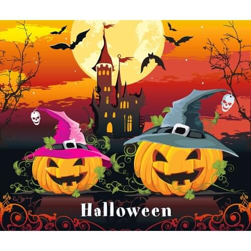 5D DIY Halloween Cartoon Pumpkin Diamond Painting Kit Full Round New Arrival Crow Tree Tower Pictures of Rhinestones 20x17 Inch