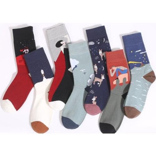 Unisex Painting Style Cotton Colorful Kawaii Crew Socks Women 1 Pair Streetwear Skateboard Sport Cycling Size 36-44