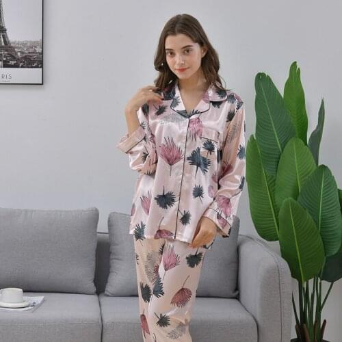 Autumn New Banana Leaf Viscose Fiber Home Clothes Comfortable Faux Silk Pajamas Women Pijama Mujer Floral Home Wear