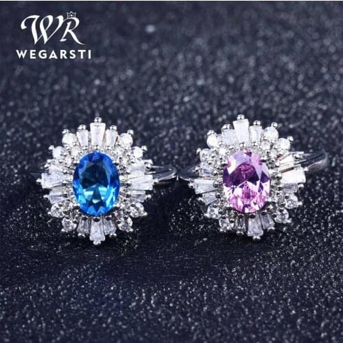 WEGARASTI Silver 925 Jewelry Ring Zircon Pink Sapphire Trendy Party Classic 925 Sterling Silver Rings Jewelry Woman Engagement