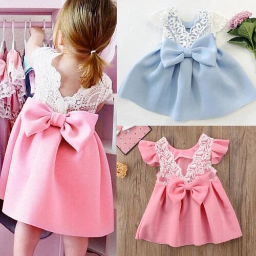 Toddler Newborn Baby Girls Princess Dress Bow Lace Dresses Kids Party Birthday Pageant Dresses Sundress