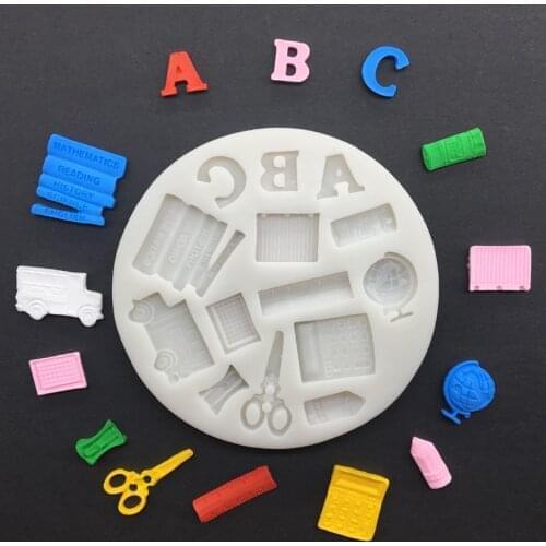 Wholesale 10 pcs/lot Globe Stationery School Bus Silicone Sugarcraft Mold Chocolate Cupcake Baking Fondant Cake Decorating Tools