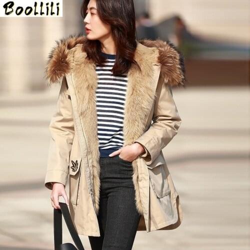 Boollili Real Fur Coat Winter Coat Women Clothes 2020 Korean Rex Rabbit Fur Coat Raccoon Fur Collar Hooded Warm Parka