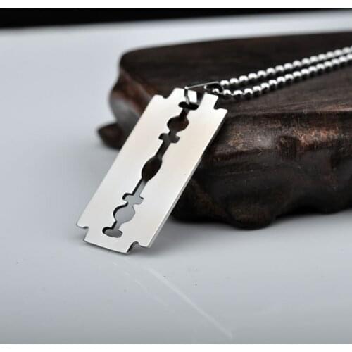 Unisex stainless steel single blade shaving fashion fire flame shaped pendant hip hop dog tag necklace brand streetwear pendant
