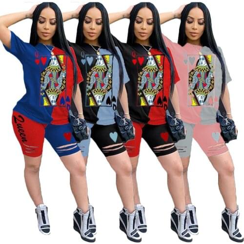 Poker Designer Tracksuit Women Oversize Tshirt Biker Shorts Set 2 Piece Sets Womens Outfits Lounge Wear Ensemble Femme