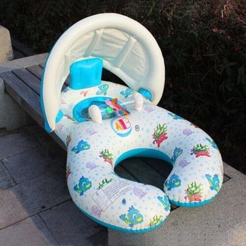 Portable Baby Pool Floating Collar with Shade Mother Childrens Swimming Ring Inflatable Safety Swimming Ring Floating Seat