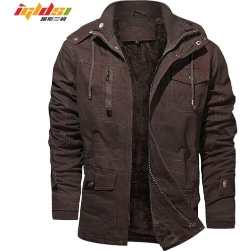 Washed Denim Winter Jacket Mens Outwear Warm Fleece Coats Tactical Military Parkas Thick Casual Cotton-Padded Fleece Parkas