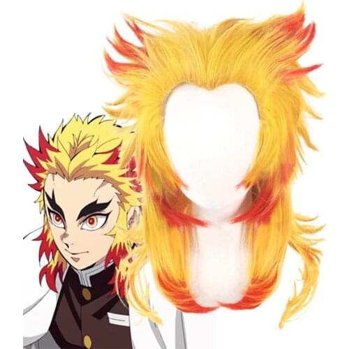 Rengoku Kyoujurou Cosplay Wig Demon Slayer: Kimetsu No Yaiba Senjurou Synthetic Gold Heat Resistant Hair Halloween Party Wig