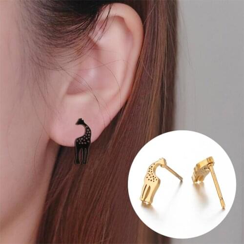Shuangshuo Unique Fashion Lovely Giraffe Stud Earrings Stainless Steel Simple Animal Earings for Women Girls Daily Jewelry Gift