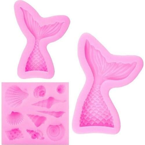 Sea Shell Mermaid Tails Silicone Mold Fondant Cake Decorating Tools Wedding Cake Topper Soap Chocolate Candy Moule Silicone