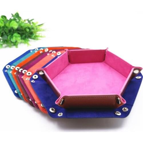 Foldable Dice Rolling Tray Box PU Leather Hexagon Coin Square Tray Dice Holder Candy Holder Storage Box