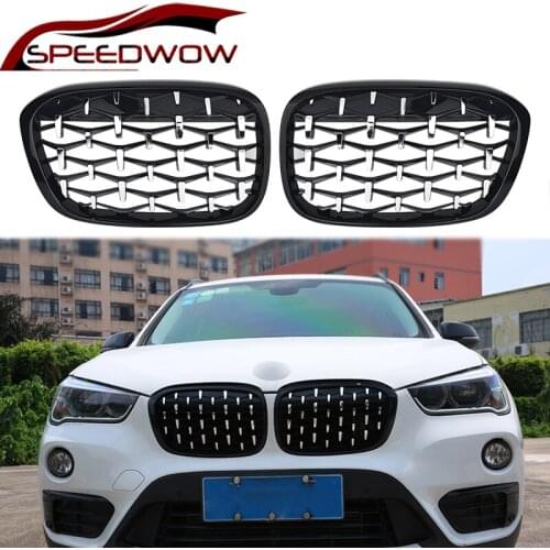 SPEEDWOW Car Black Diamond Front Kidney Grille ABS Car Racing Grills For BMW X1 F48 F49 2016 2017 2018 2019 Car Exterior Parts