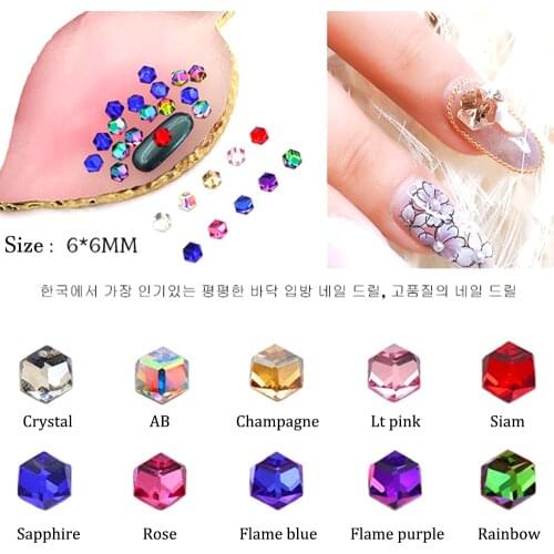 6mm Hexagonal 30/100pcs Glass Crystal AB Color Non Hotfix Nail Rhinestones 3D Nail Art Decoration Supplies Jewelry