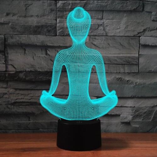 3D LED Night Light Yoga Meditation Shape USB Table Desk Lamp 7 Colors Changing for Home Decoration Creative Gift