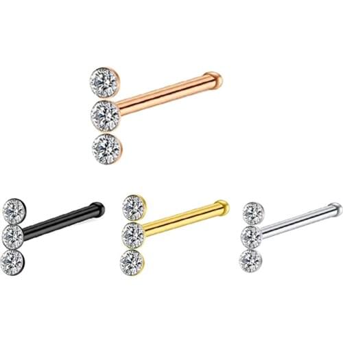 TIANCIFBYJS Crystal CZ Nose Rings Bone Body Piercing Nose Stud Wholesales Nose Rings Lip Bar Rainbow Rose Gold India Screw