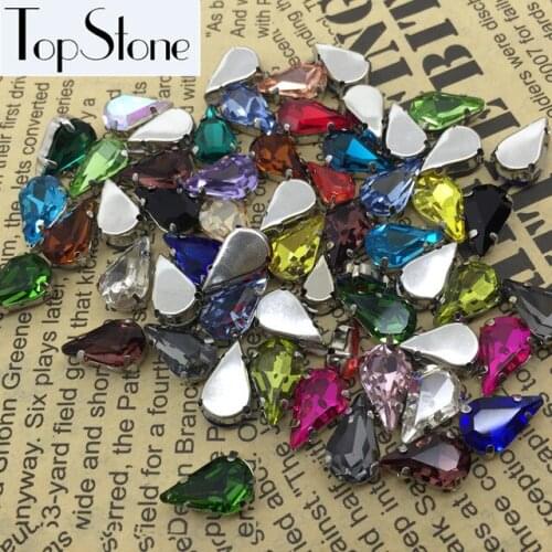 TopStone 5x8 6x10mm 8x13mm teardrop sew on claw rhinestone Glass Crystal High quality Drop Sew-on Stone diy clothing