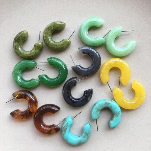 UJBOX New Acrylic Resin Pattern Earrings Hoop Women Geometric Circle Green Blue Yellow Hoop Earrings Jewelry Accessories