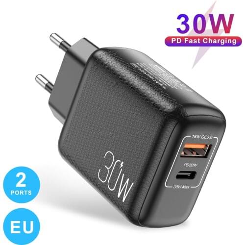 48W 2Port USB C Quick Charge EU/US/UK 3.0 QC PD Type C Phone Charger QC3.0 PD3.0 30W Fast Charger For iPhone 12 Pro Max Xiaomi