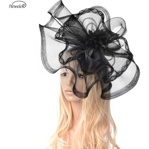 Women Lady Bride Large Mesh Net Flower Fascinators Wedding Party Cocktail Hair Clip Hat Headwear Accessories Handmade Accessory