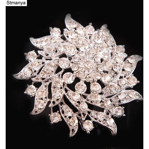 Fashion White Crystal Sunflower Brooch pins Patchwork Women 's Wedding Dresses Brooches party gift jewelry H1084