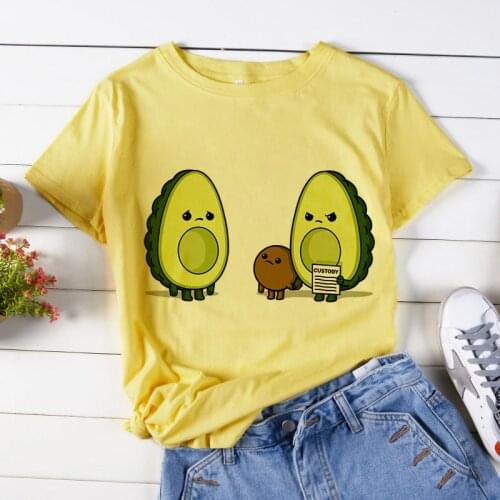 Kawaii Avocado Graphic Print T-shirt Women Harajuku Aesthetic Yellow Tops Tshirt Tee 2021 New Summer Fashion Y2k Female T Shirt