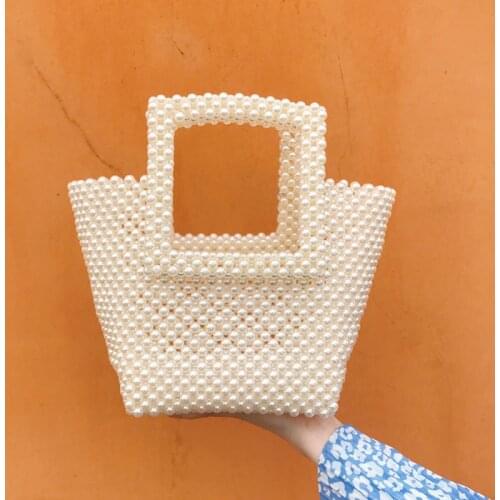 Handmade Beaded Women Handbag Solid Color Weave Vintage Tote Bag High Quality Luxury Design Ladies Bag ZD1727