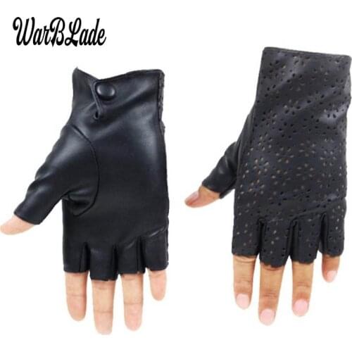 WarBLade Fashion Women Fingerless Gloves Breathable Soft Leather Gloves for Dance Party Show Women Black Half Finger Mittens