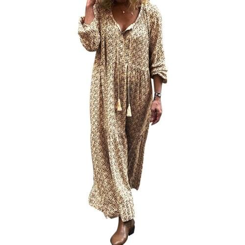 Plus Size Fashion Bohemia Summer Club Women Sundress Sexy V Neck Floral Print Long Sleeve Casual Lady Long Maxi Dress Vestidos