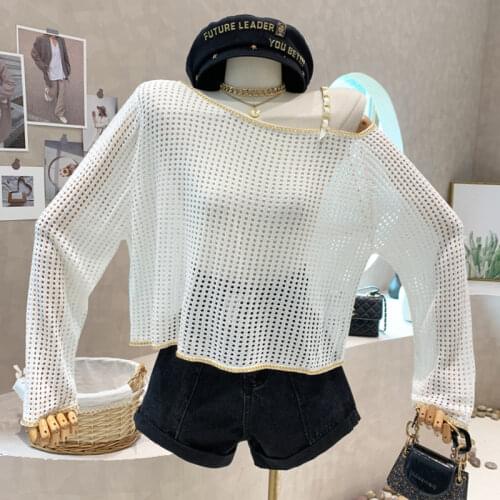 Womens Clothing Summer 2021 New Simple single breasted short long sleeve shirt sling suspender vest sunscreen cardigan