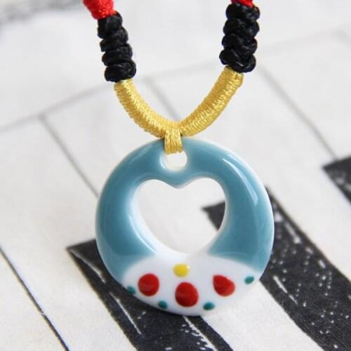 Ceramic Pendant Necklace Heart Shape For Girls Women Bohemian Trend New Fashion Vintage Jewelry Accessories Wholesale